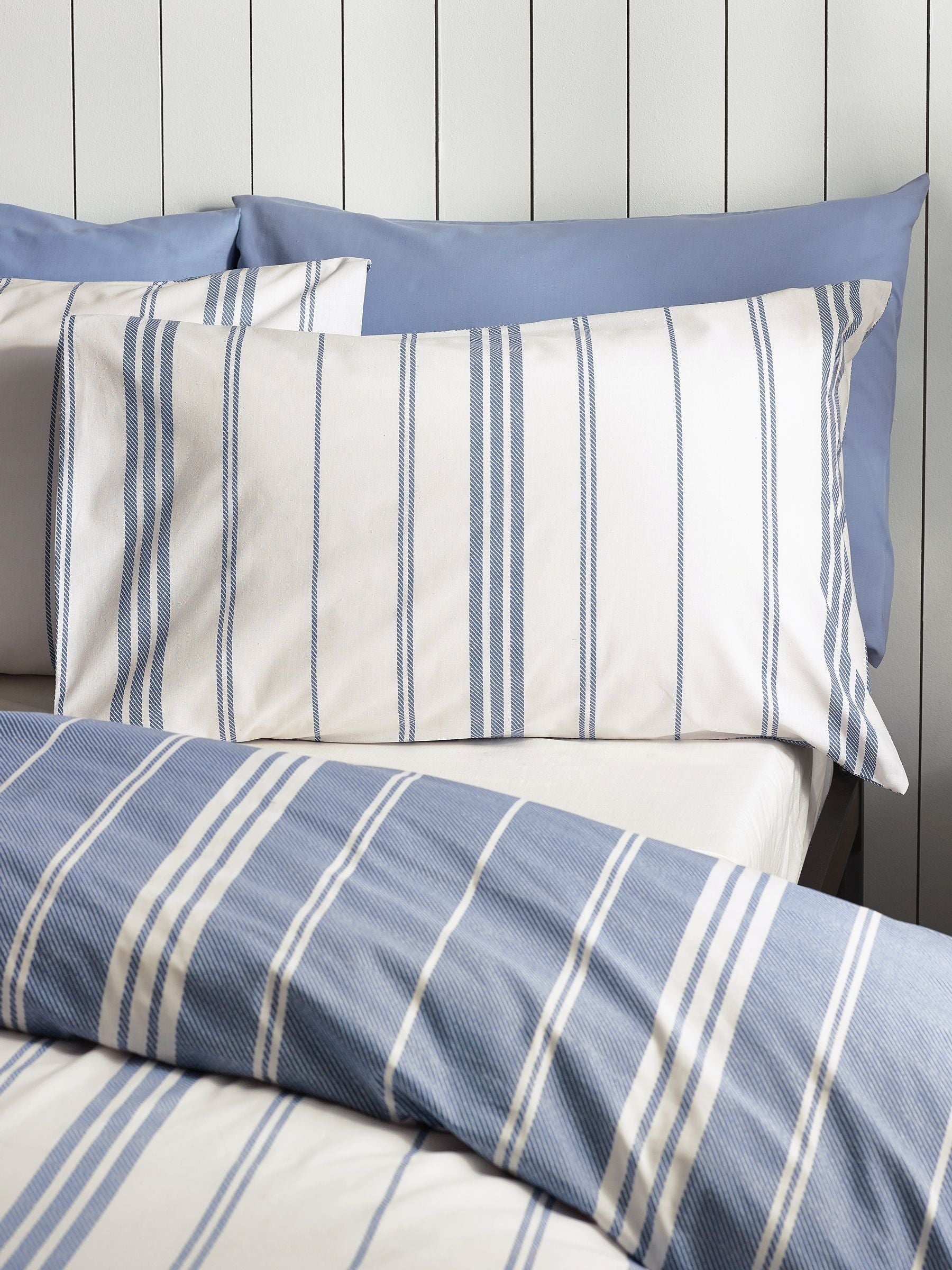Catherine Lansfield Blue Harbour Stripe reversible duvet cover set - British product