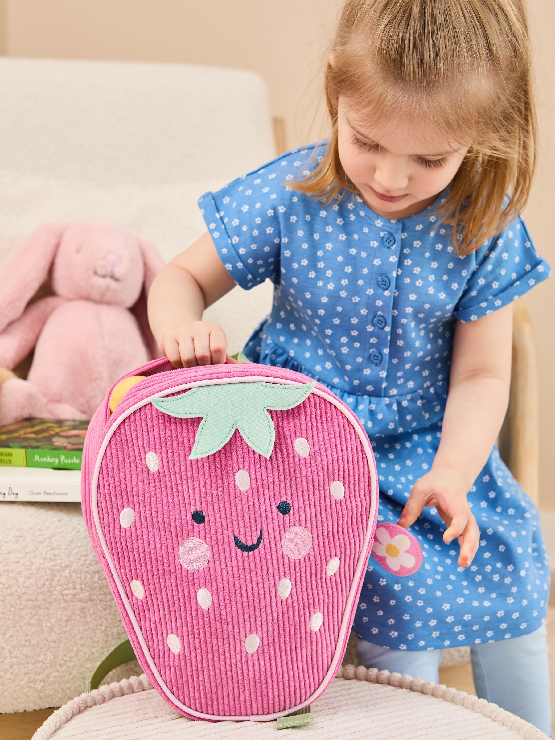 JoJo Maman Bébé Strawberry Character Backpack, imported from the UK