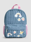 JoJo Maman Bébé quilted denim embroidered medium backpack, imported from the UK