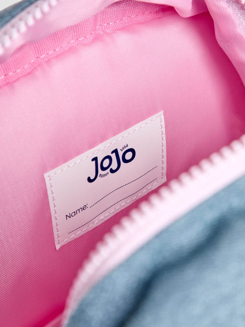 JoJo Maman Bébé quilted denim embroidered medium backpack, imported from the UK