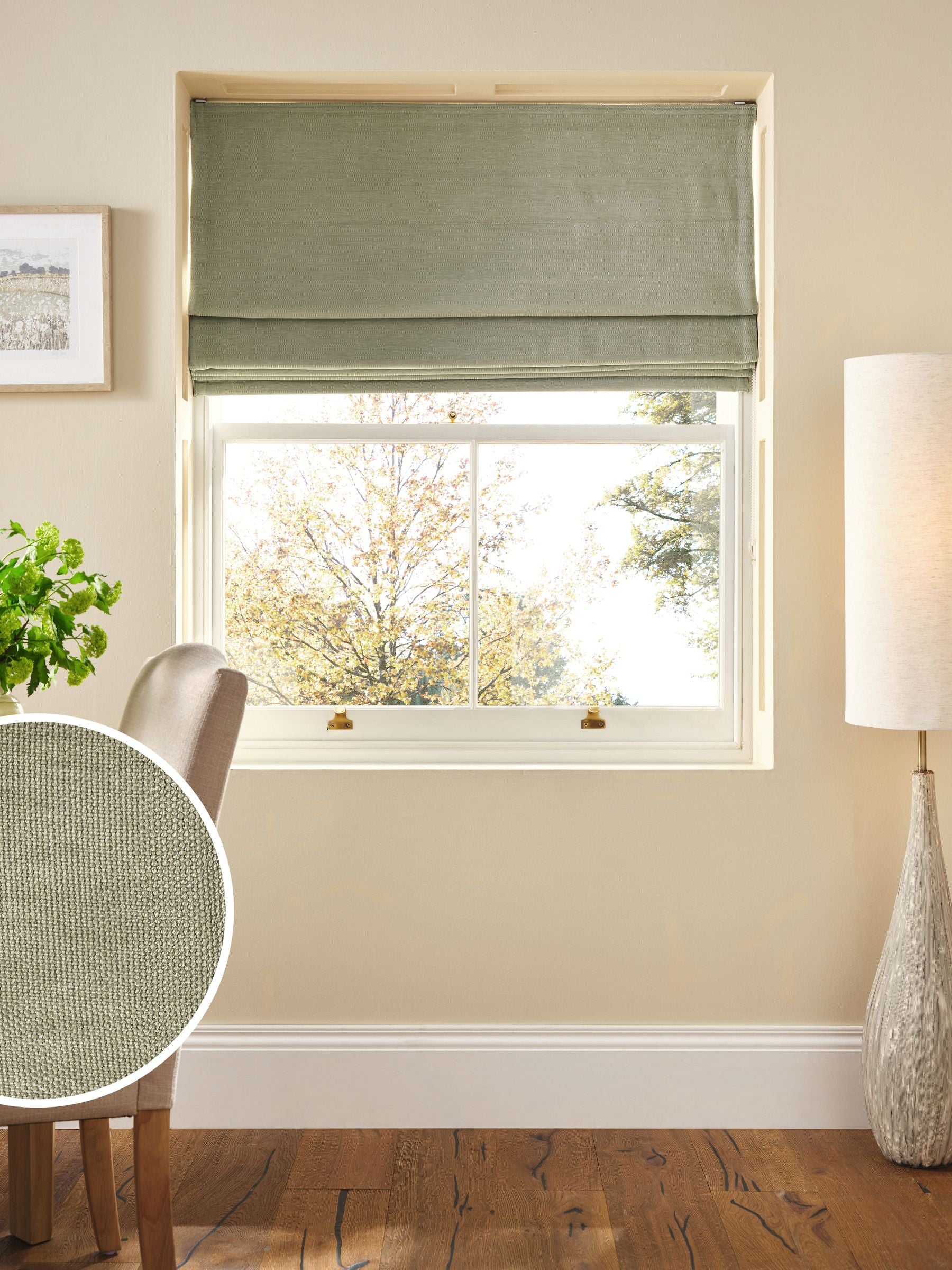 Sage Green Ready Made Blackout/Thermal Roman Blind Fine Chenille