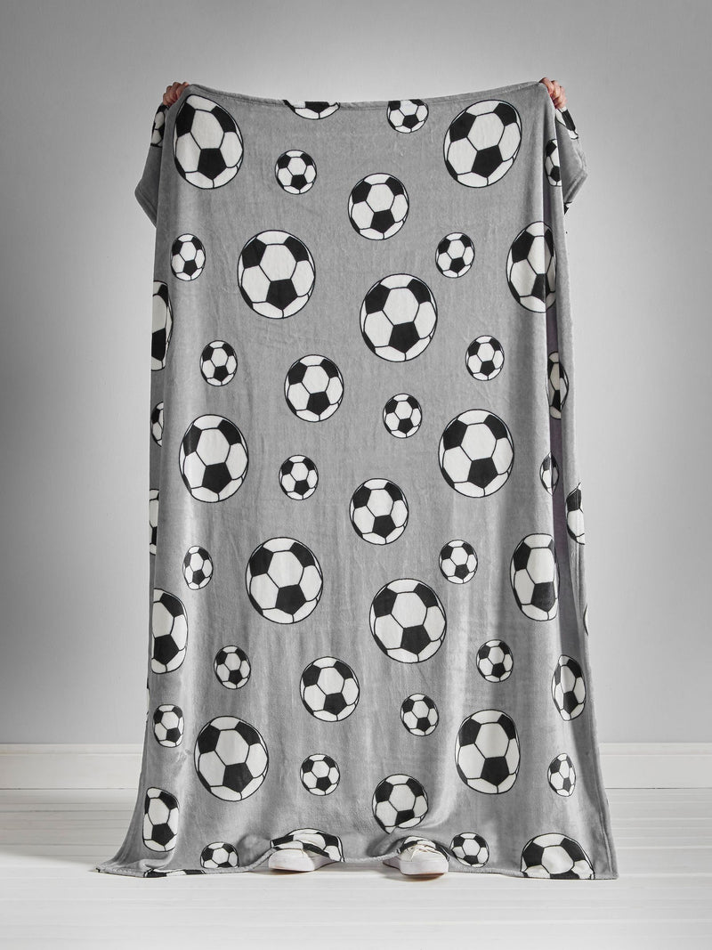 Catherine Lansfield grey football fleece throw 130x170cm - British product
