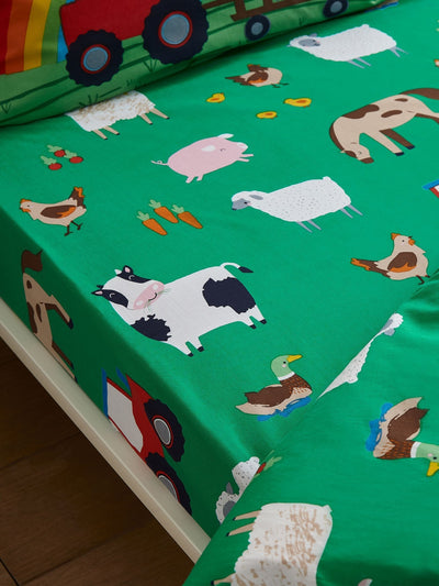 Catherine Lansfield Green Farmyard Animals Fitted Sheet