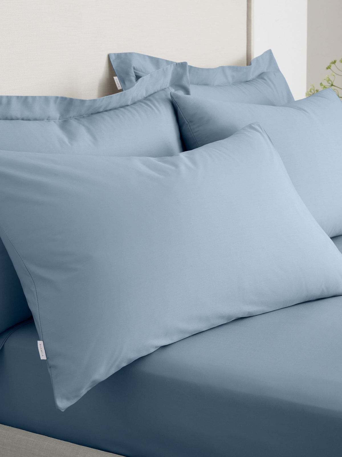 Bianca blue cotton pillowcase pair 200 thread count (British brand)