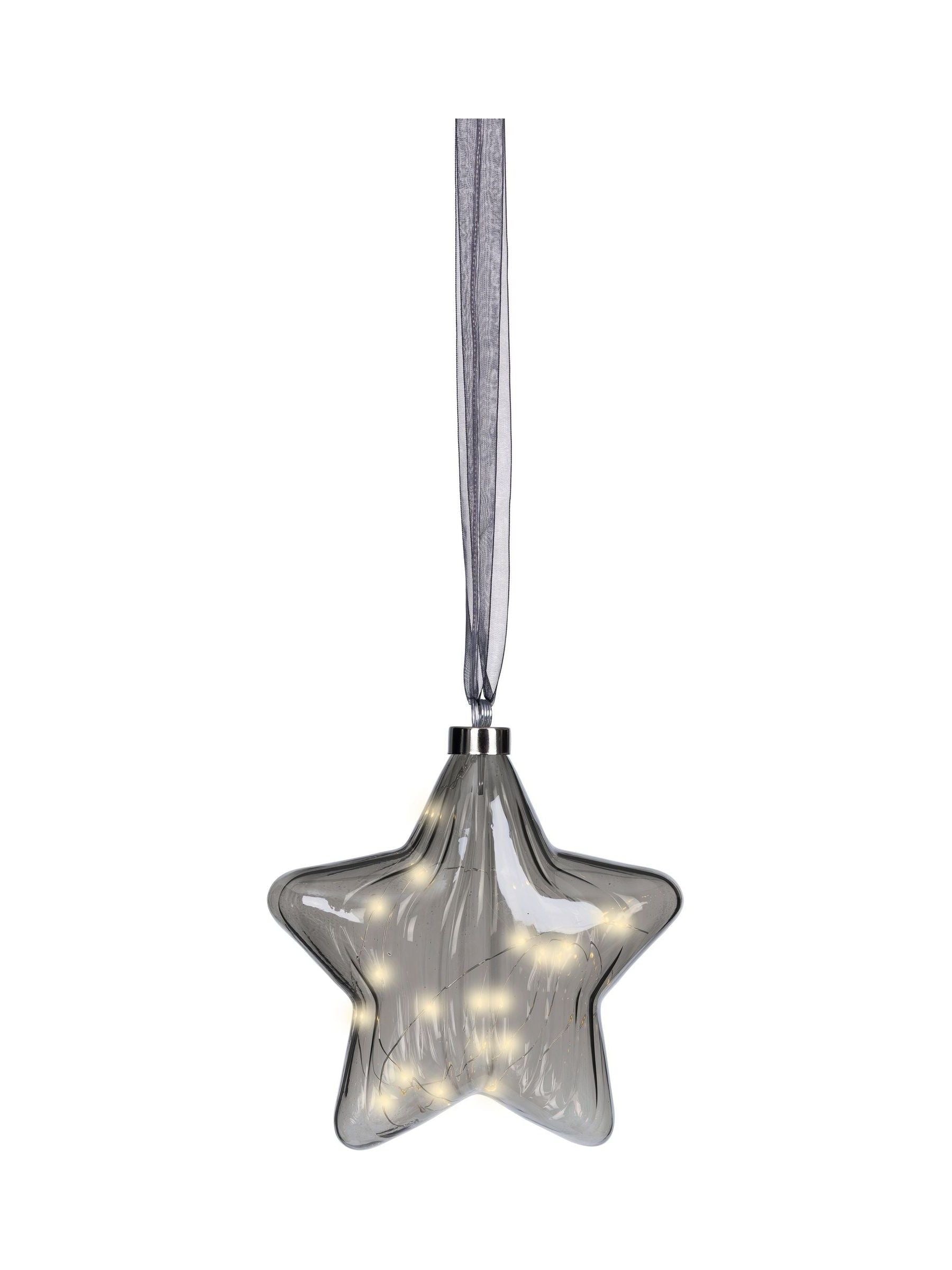 Lumineo pre lit LED hanging star Christmas bauble smoke grey 20cm - British product