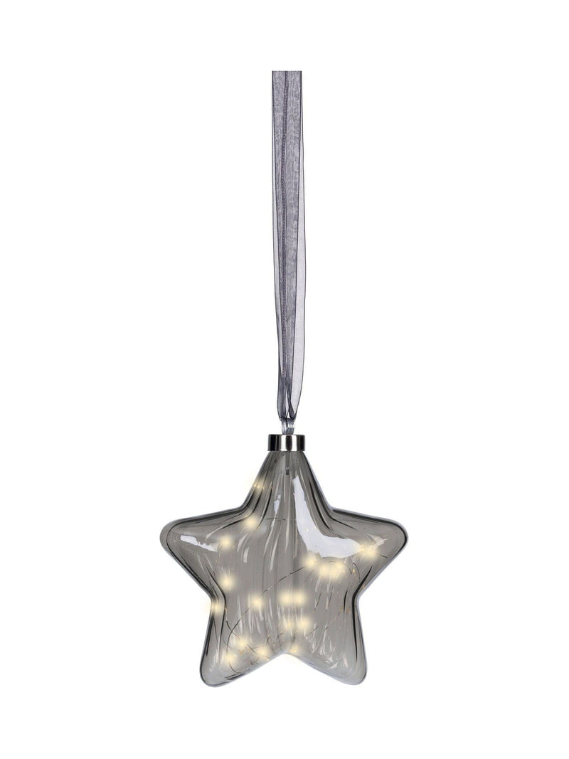 Lumineo pre lit LED hanging star Christmas bauble smoke grey 20cm - British product