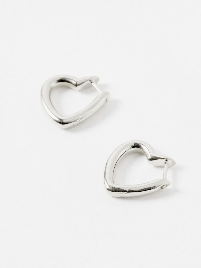 Small Silver Plated Heart Profile Hoop Earrings with Clicker Clasp