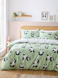 Green Panda Paws Reversible Duvet Cover Set