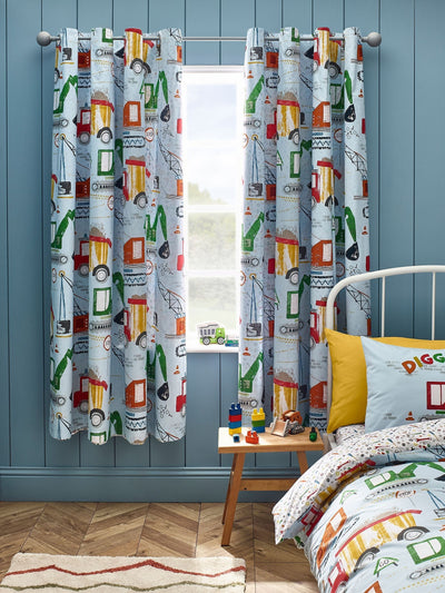 Next Catherine Lansfield Blue Digger Dreams Fully Reversible Curtains- Buy online at McGrocer