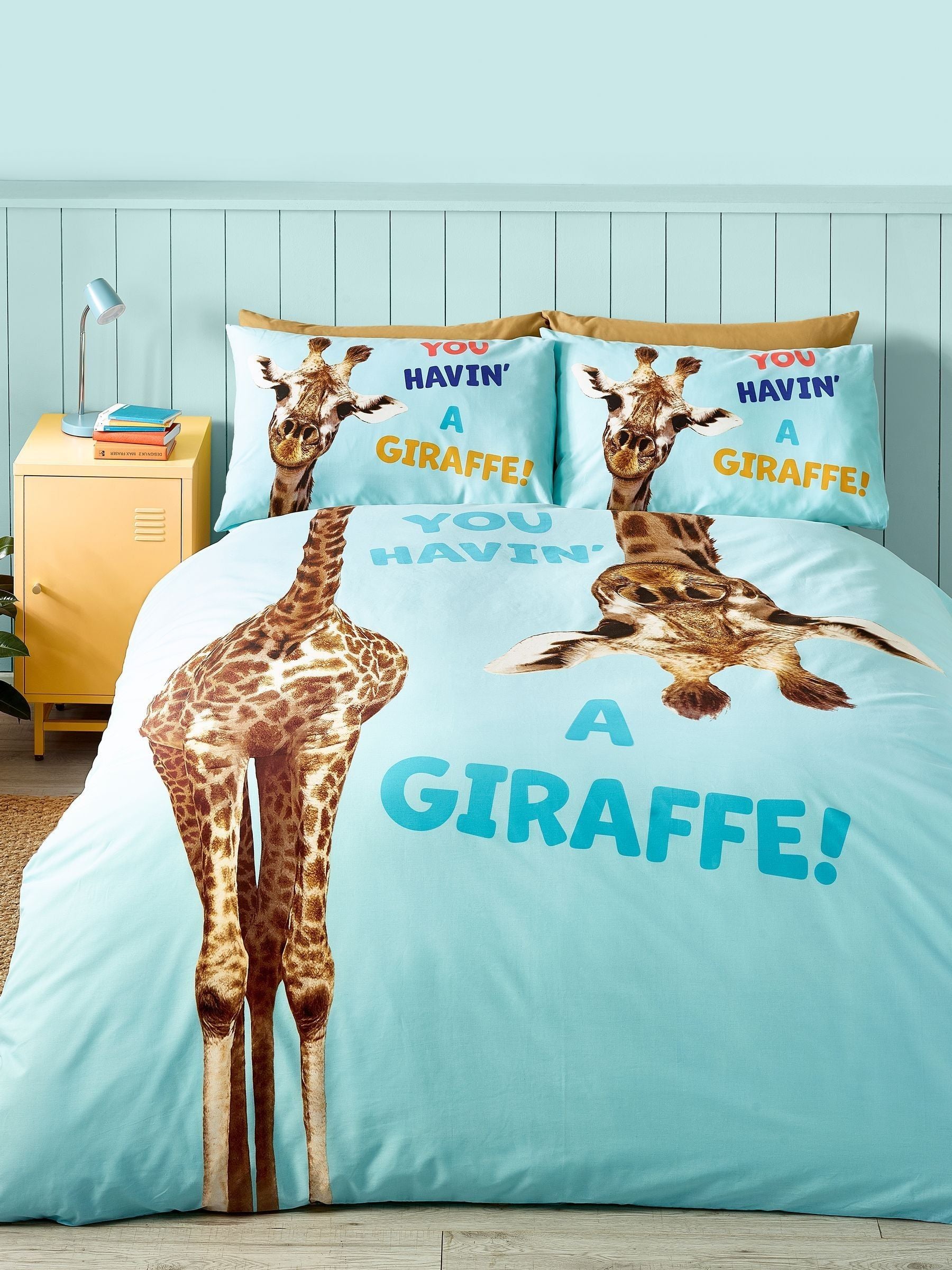 Catherine Lansfield Aqua Havin A Giraffe reversible duvet cover set - British product