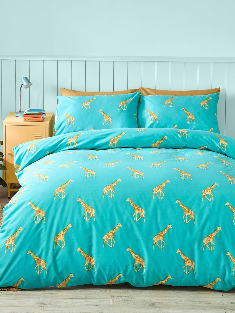 Catherine Lansfield Aqua Havin A Giraffe reversible duvet cover set - British product