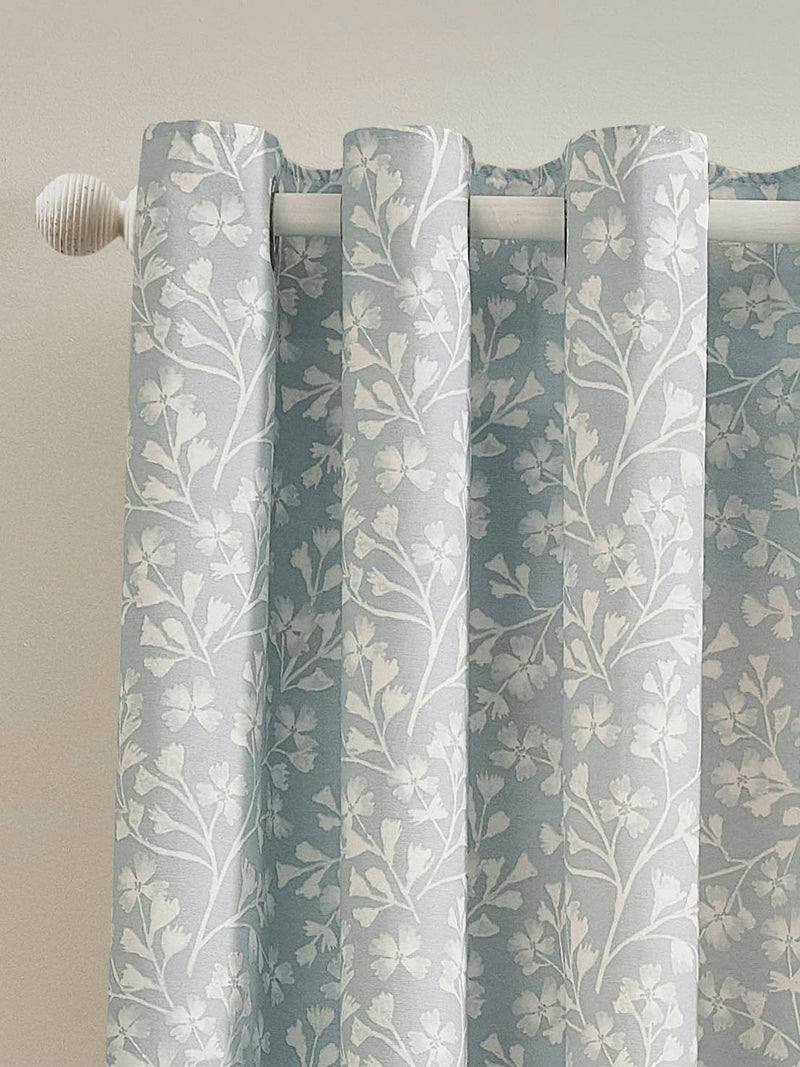 Catherine Lansfield Duck Egg Brooke Floral Print Lined Eyelet Curtains