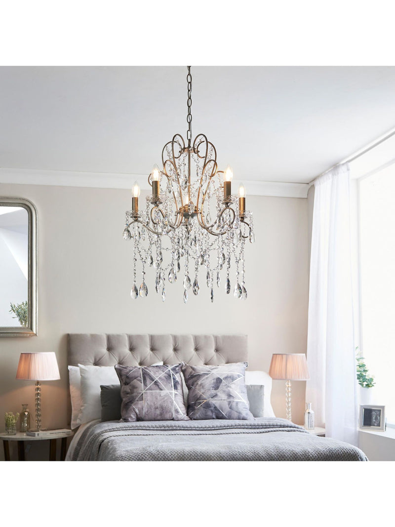 Gallery Home aged silver cut glass pendant ceiling light 5-light (British brand)