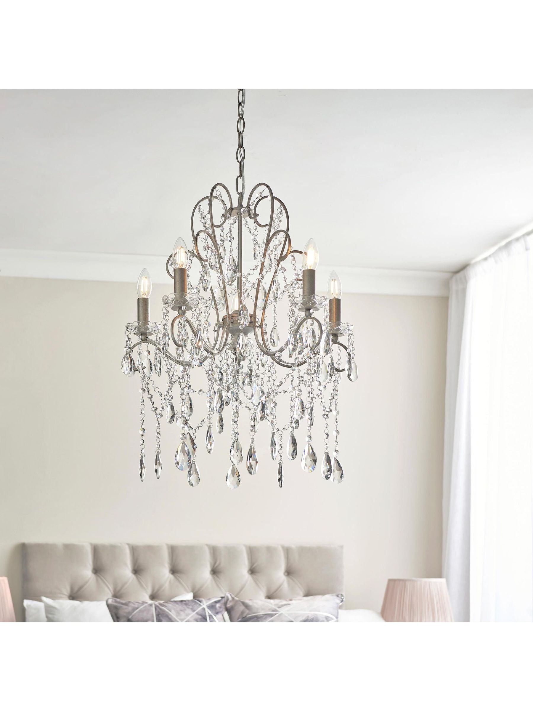 Gallery Home aged silver cut glass pendant ceiling light 5-light (British brand)