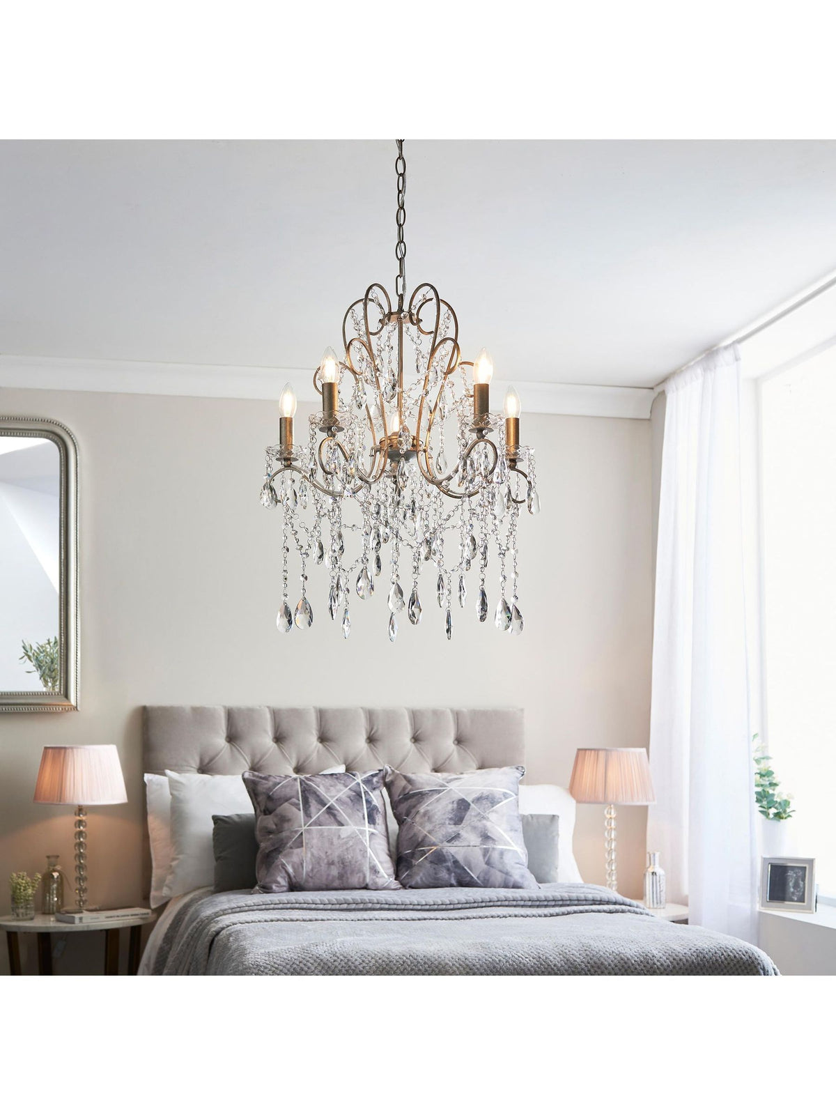 Gallery Home aged silver cut glass pendant ceiling light 5-light (British brand)