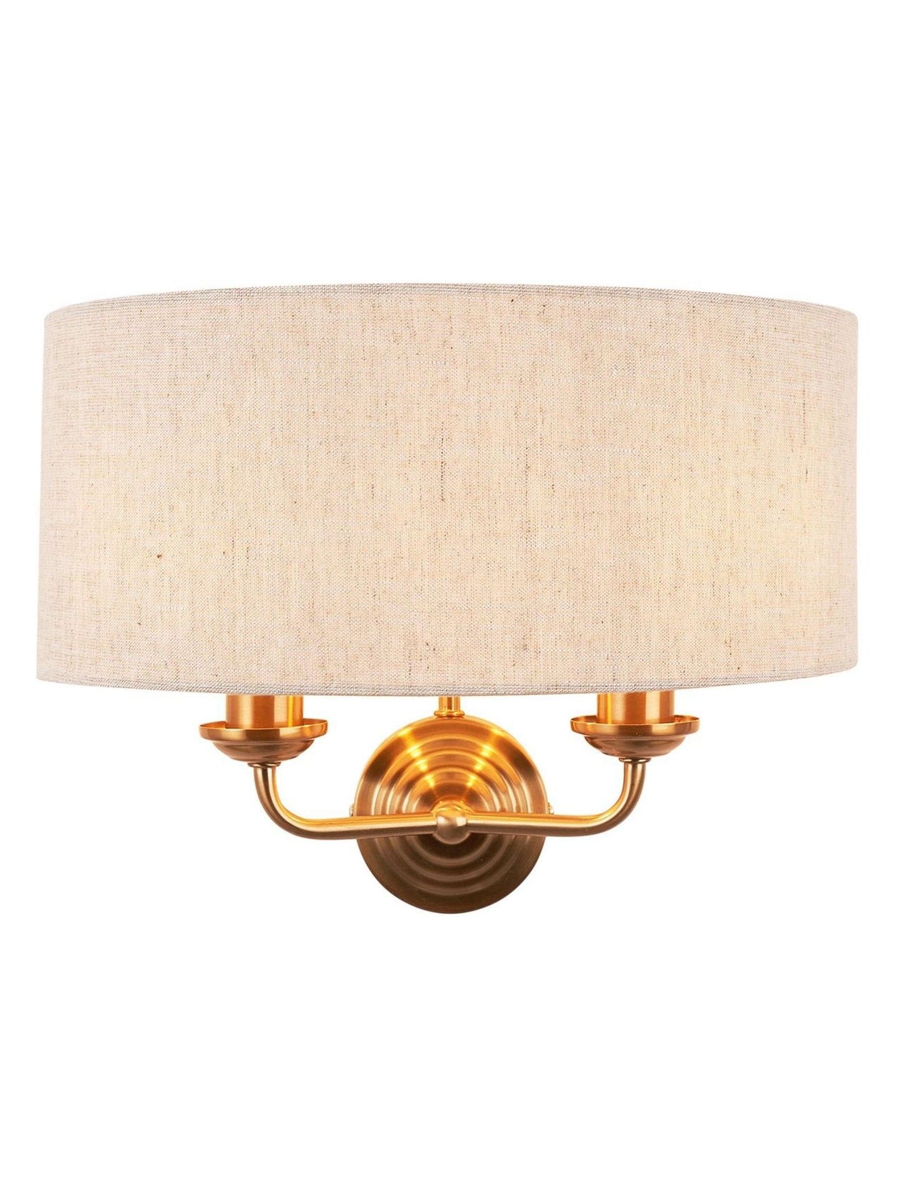 Gallery Home Vintage Brass Highclere Wall Light with linen shade, UK version