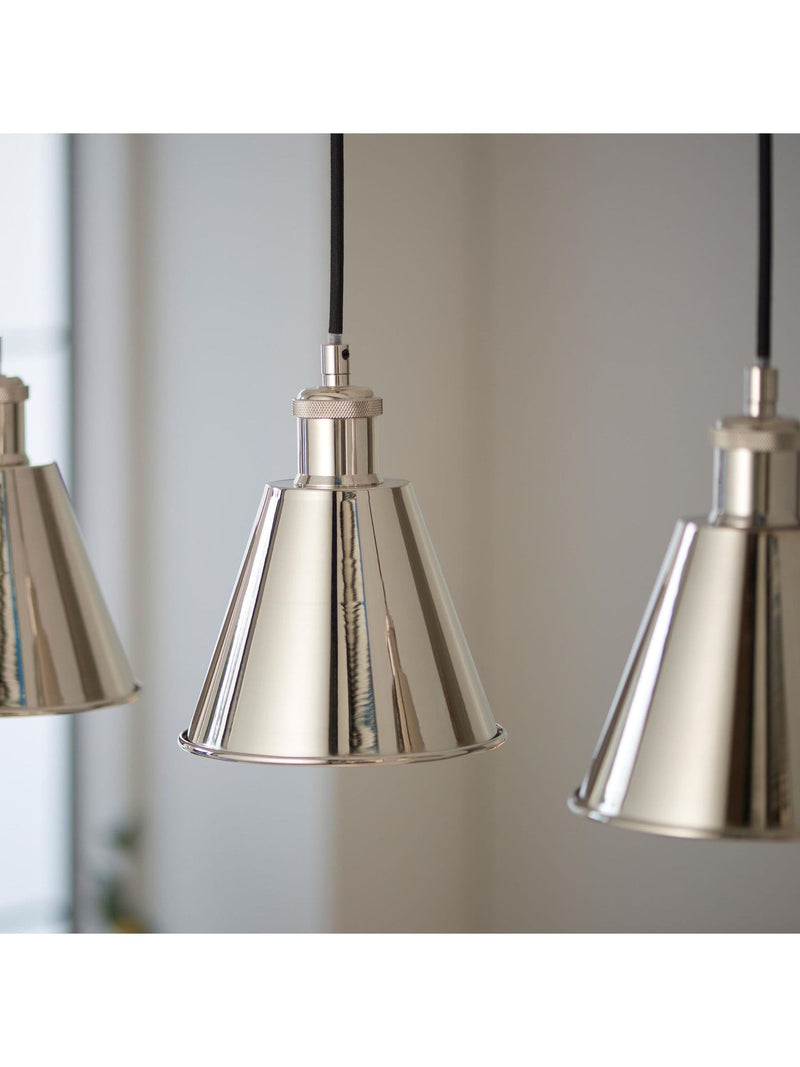 Gallery Home bright nickel 3-light linear pendant bar, imported from the UK