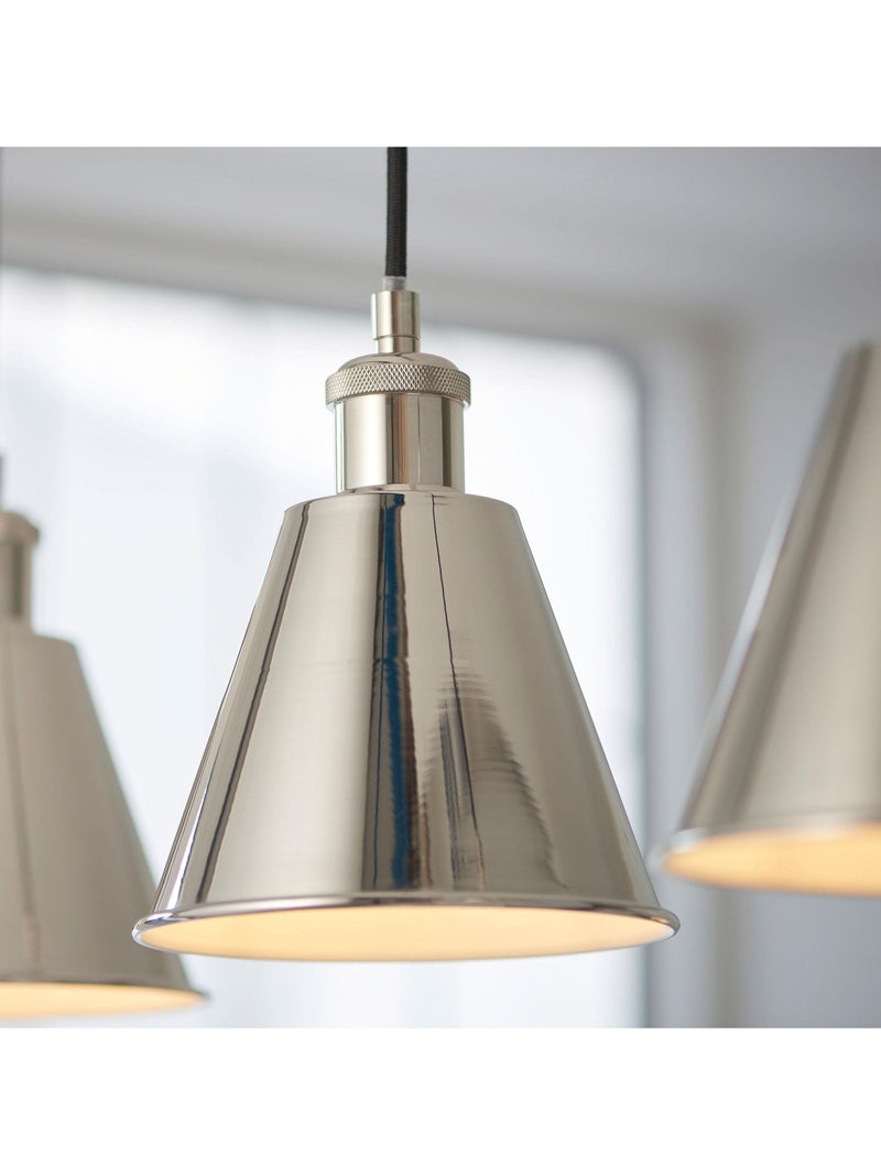 Gallery Home bright nickel 3-light linear pendant bar, imported from the UK