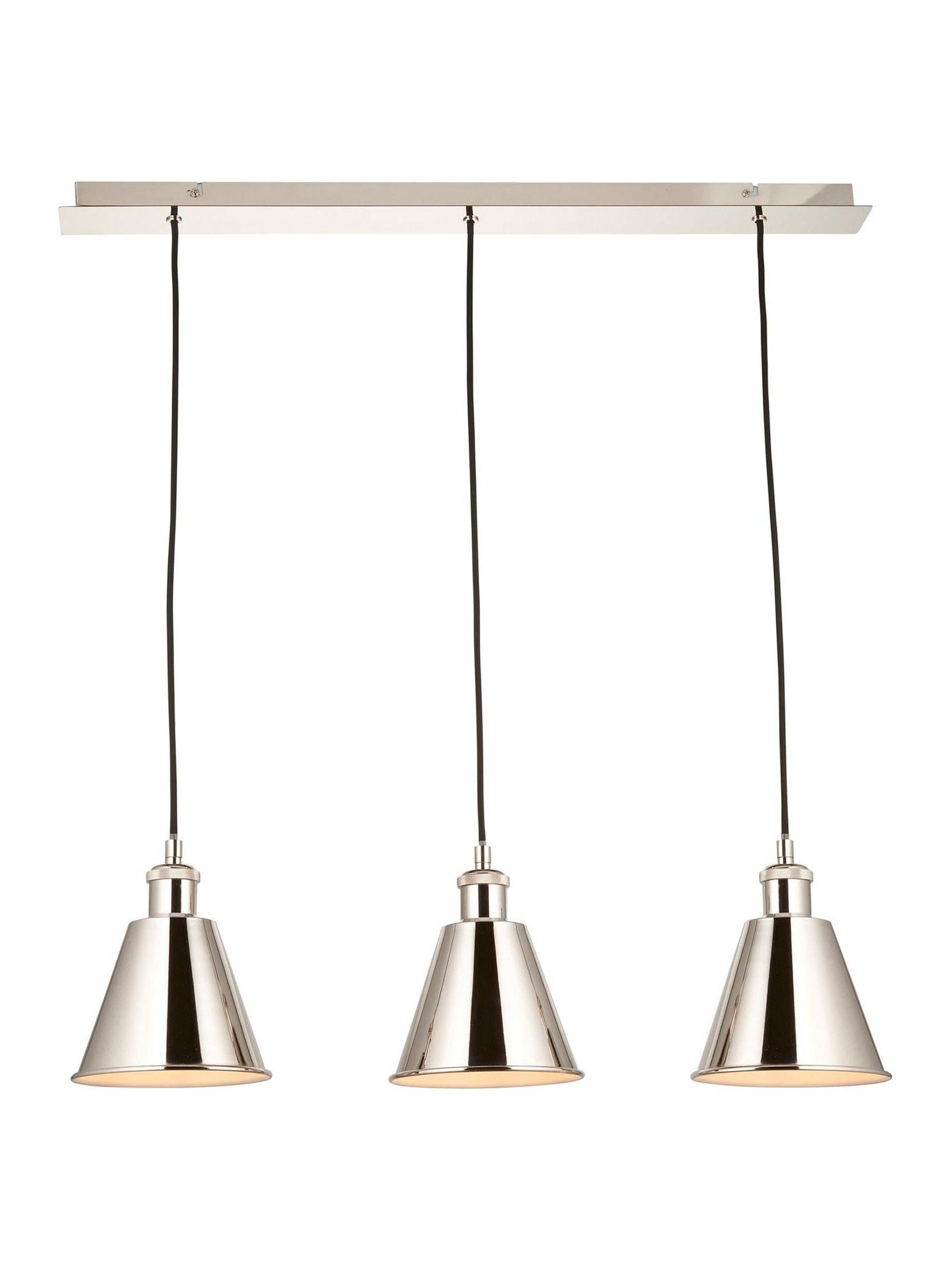 Gallery Home bright nickel 3-light linear pendant bar, imported from the UK