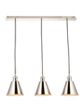 Gallery Home bright nickel 3-light linear pendant bar, imported from the UK