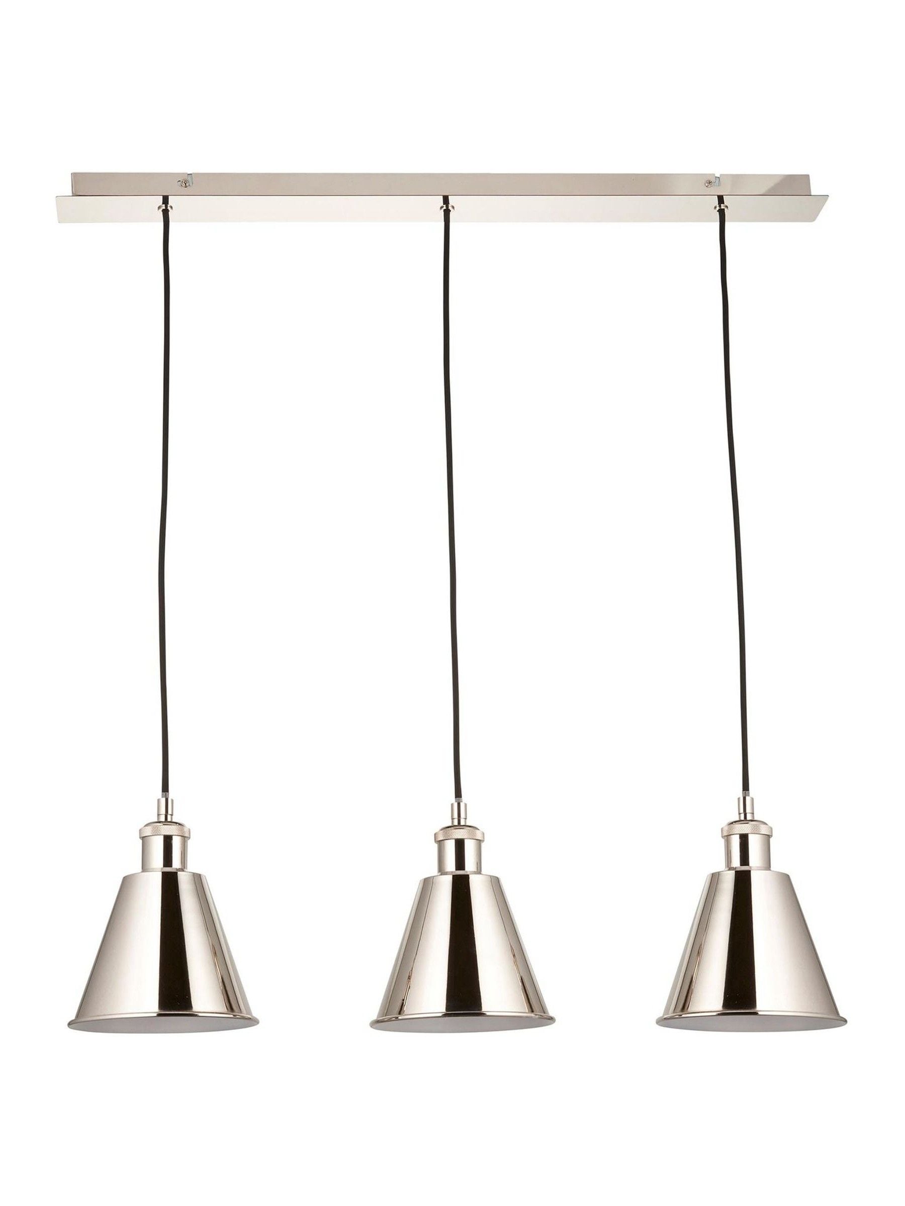Gallery Home bright nickel 3-light linear pendant bar, imported from the UK