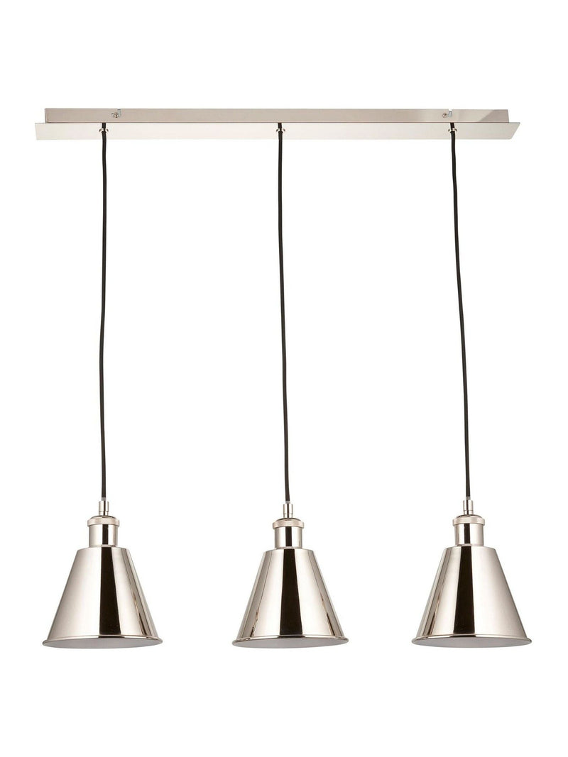 Gallery Home bright nickel 3-light linear pendant bar, imported from the UK