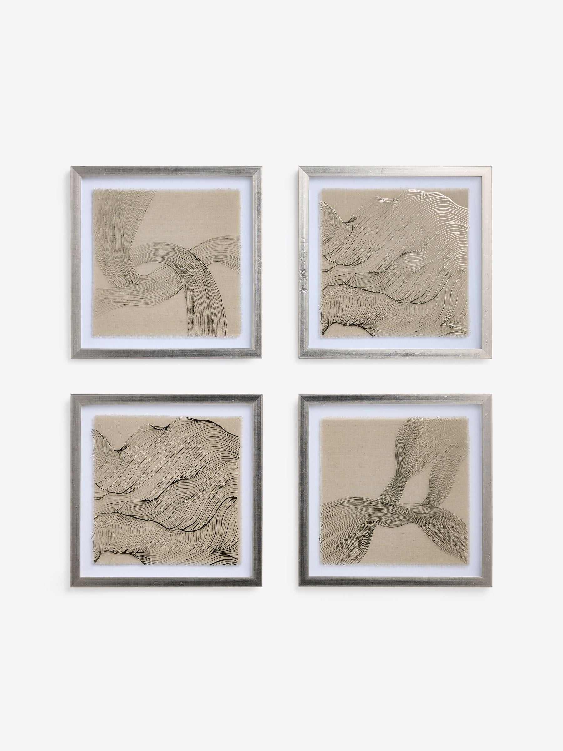 Gold linear swirl framed fabric wall art set of 4 30x30cm (British brand)