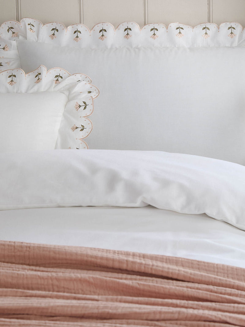 Wylder peach scallop embroidered cotton duvet cover set (British brand)