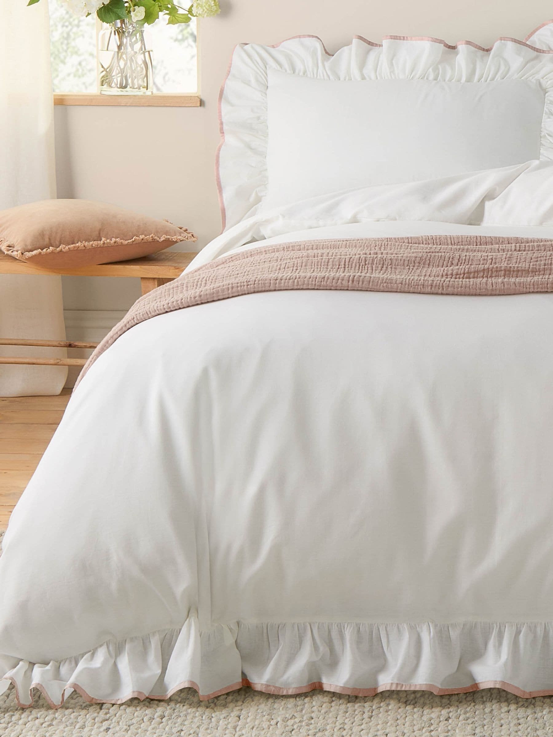 Wylder pink blousey cotton ruffle duvet set (British brand)