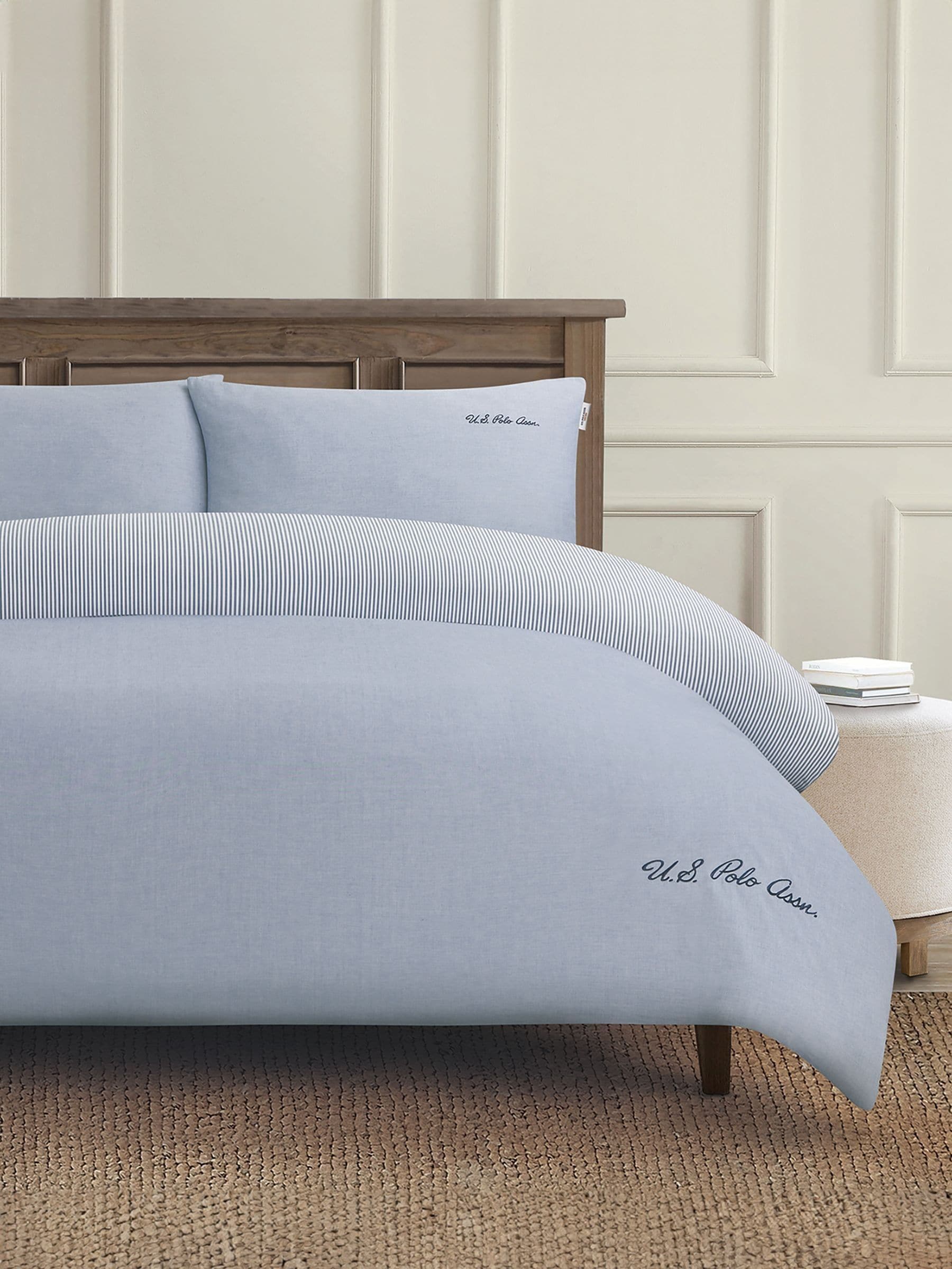 U.S. Polo Assn. True Navy Pure Cotton Chambray Duvet Set (British brand)