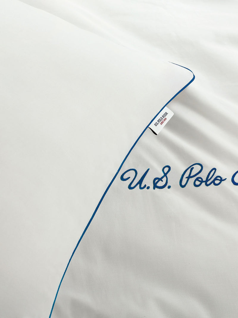 U.S. Polo Assn. bright white pure cotton piped duvet set (British brand)