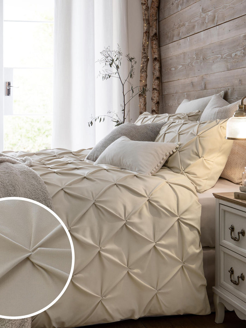Natural pinch pleat duvet cover set, imported from the UK