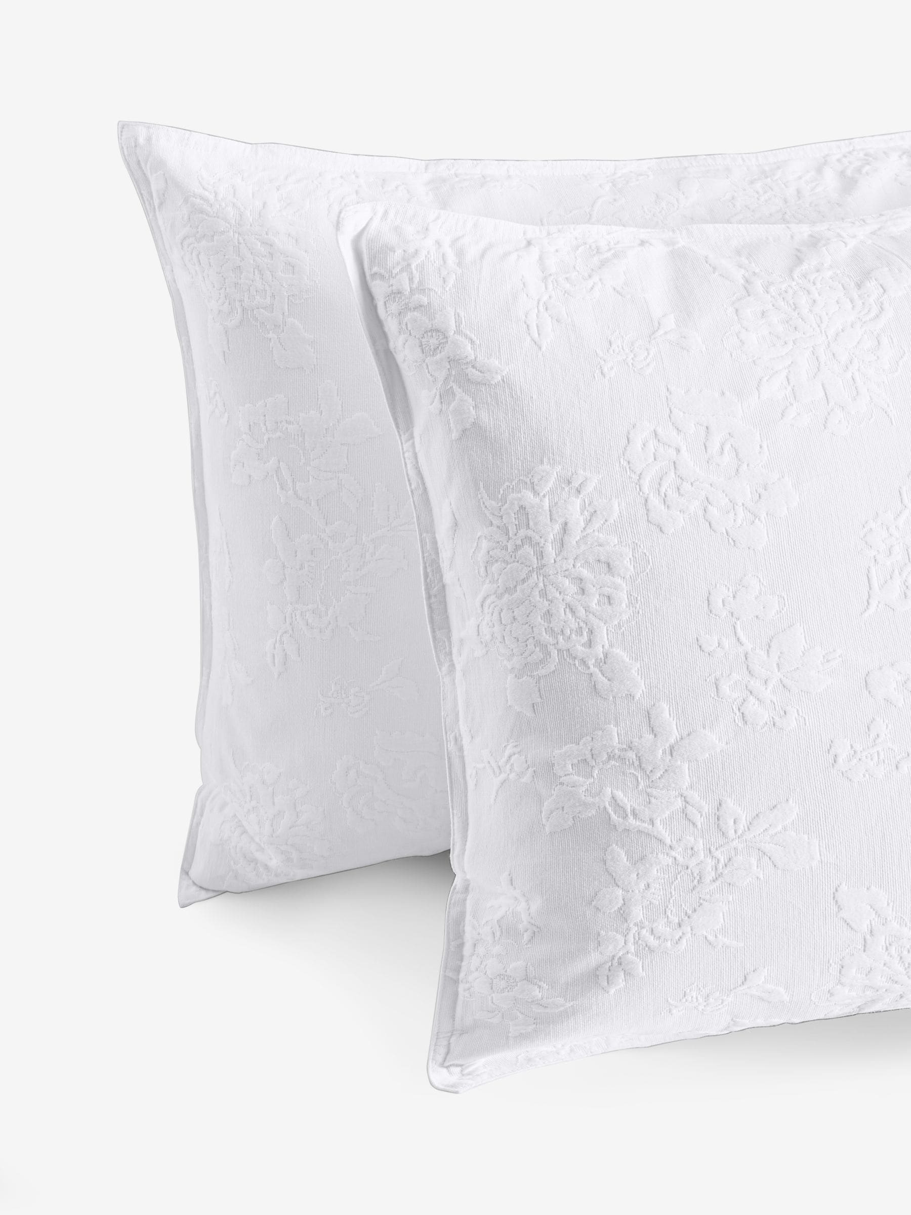Shabby Chic white floral matelasse pillowcases, imported from the UK
