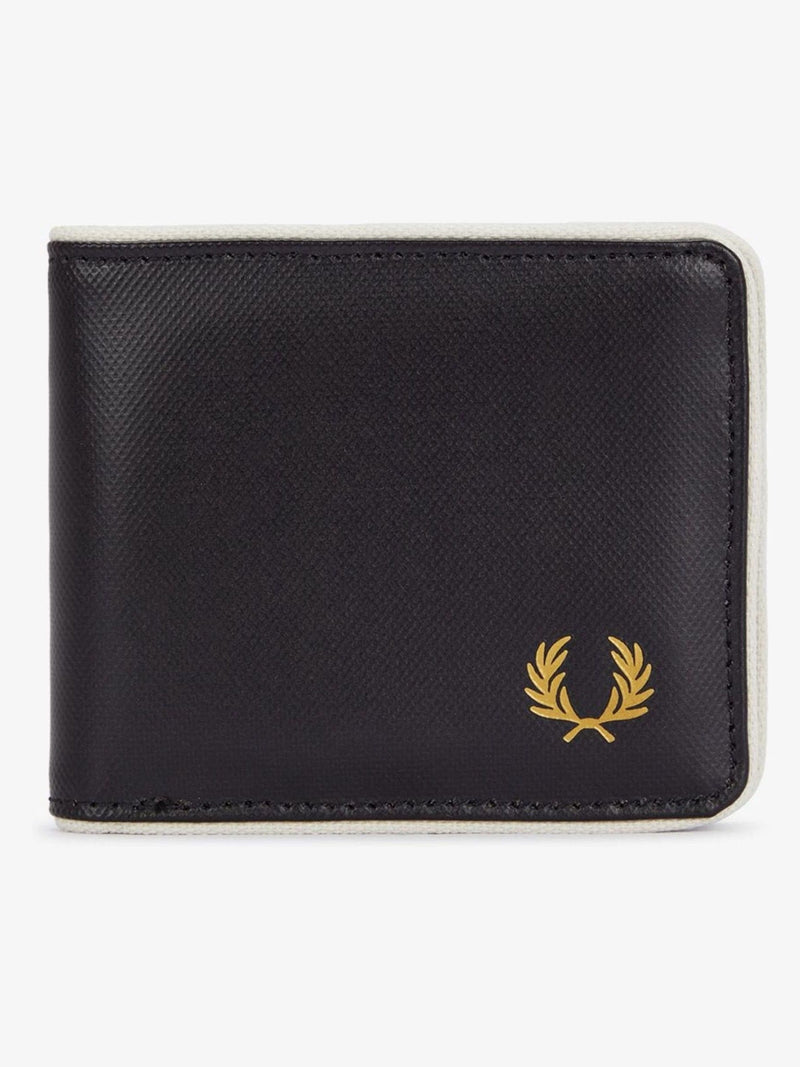 Fred Perry black coated polyester billfold wallet, imported from the UK