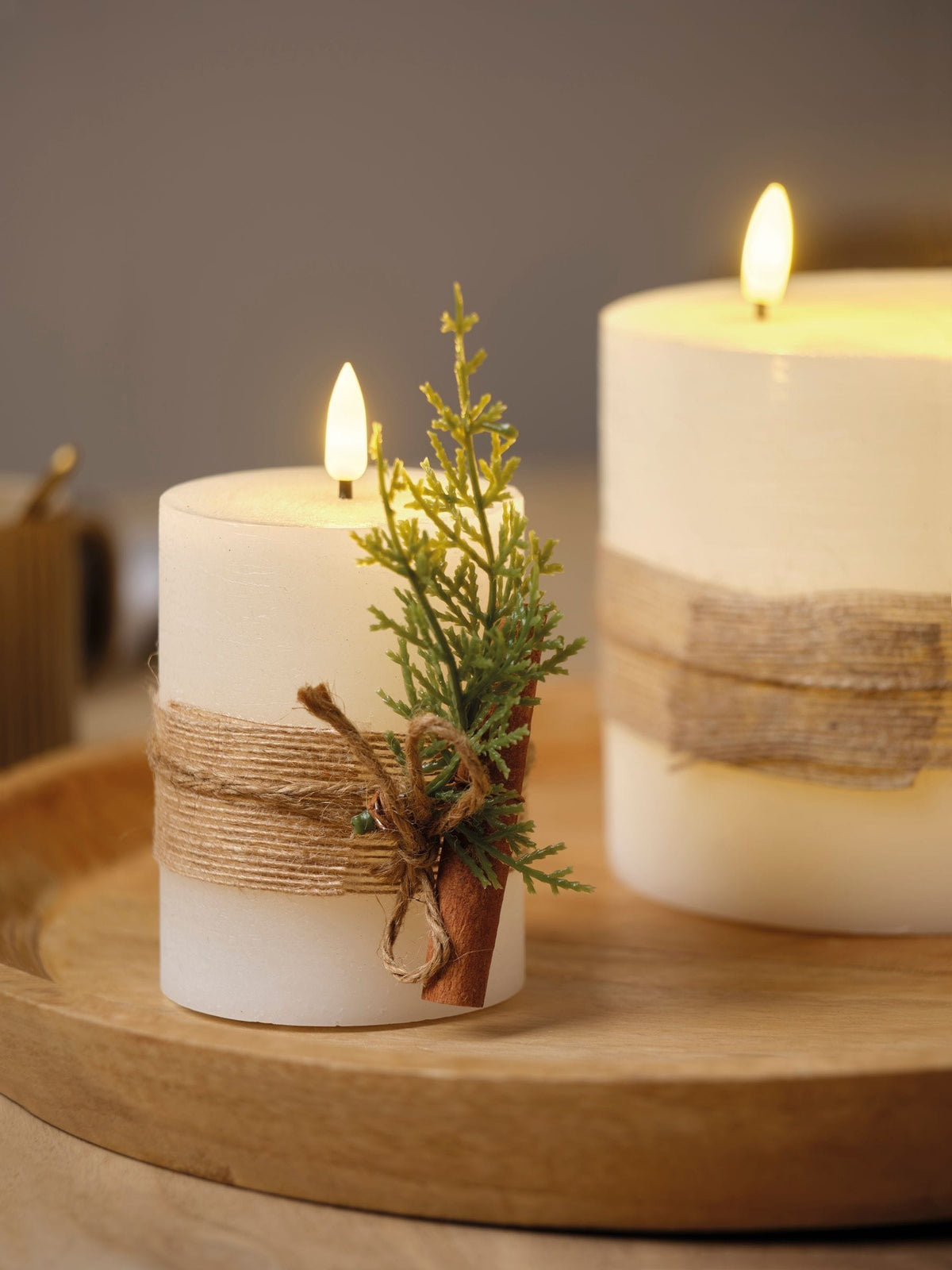 Lumineo Cream LED Christmas Candles Set of 3 With Hessian Wrap