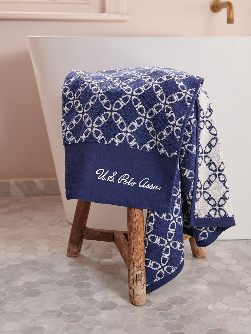 U.S. Polo Assn navy iris geometric cotton towel, UK version