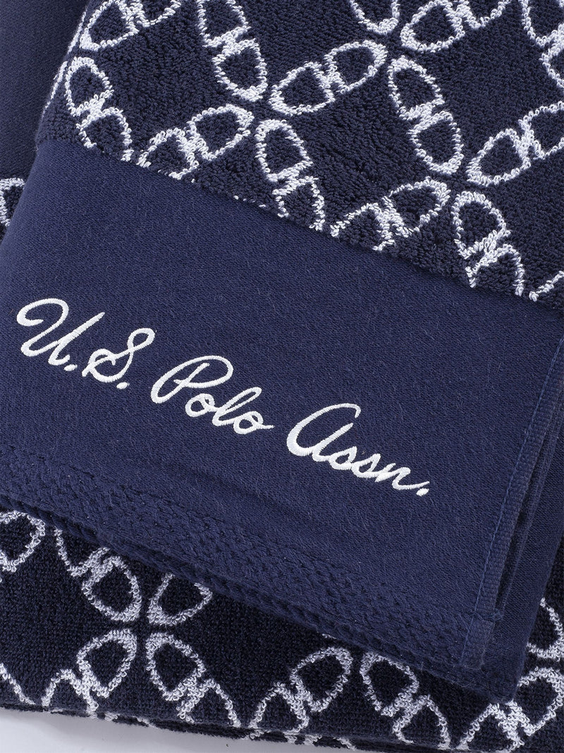U.S. Polo Assn navy iris geometric cotton towel, UK version