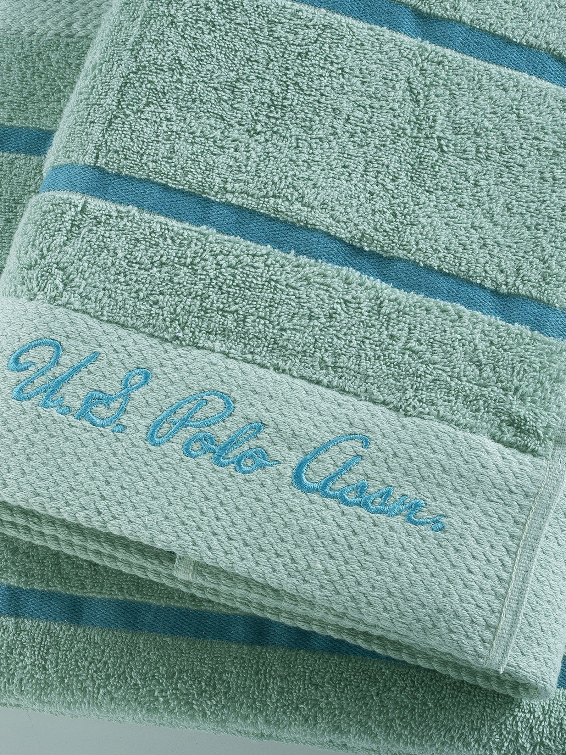 U.S. Polo Assn. harbour grey cotton satin stripe towel - British product