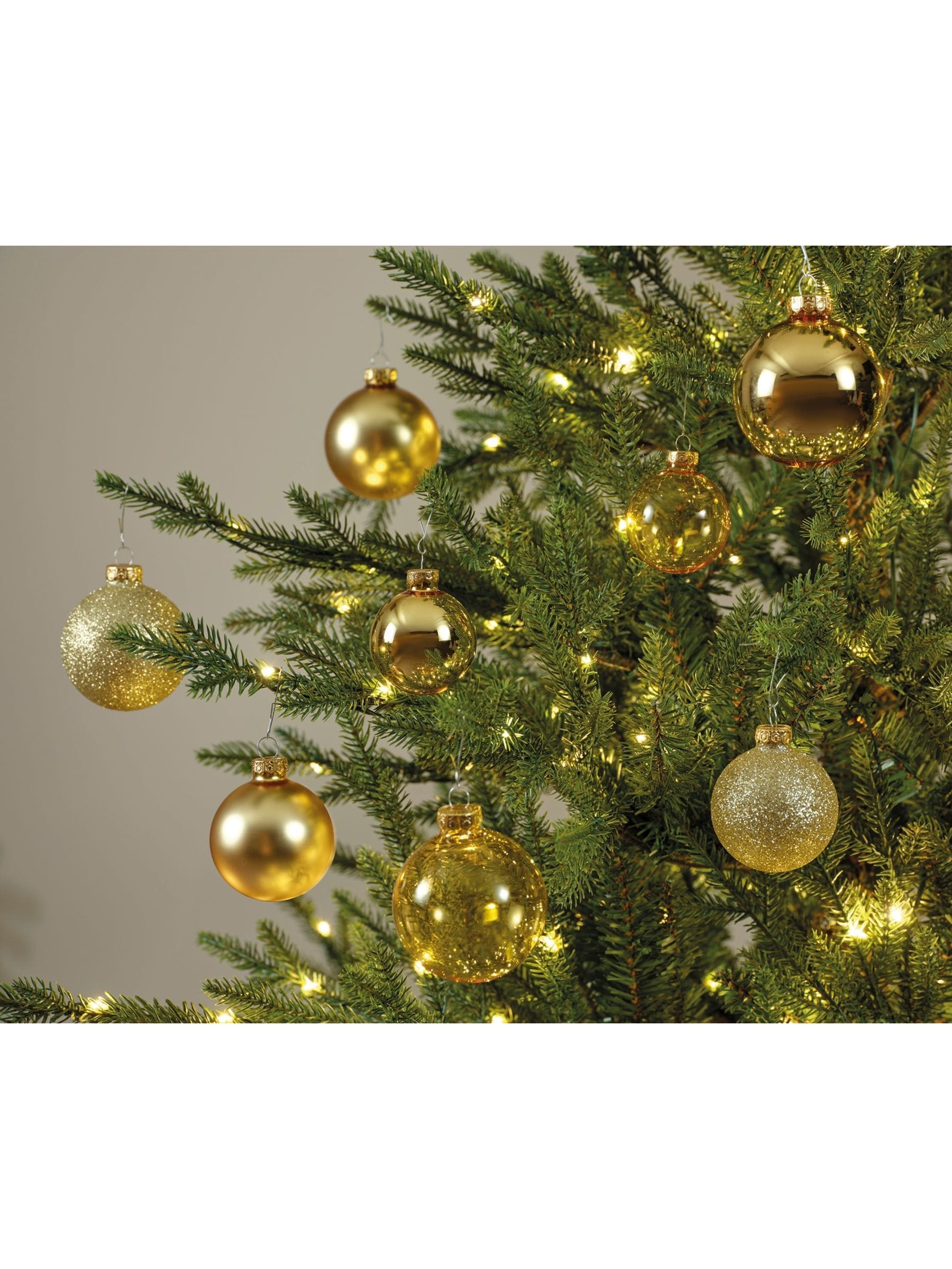 Decoris gold tone glass Christmas baubles pack of 21, imported from the UK