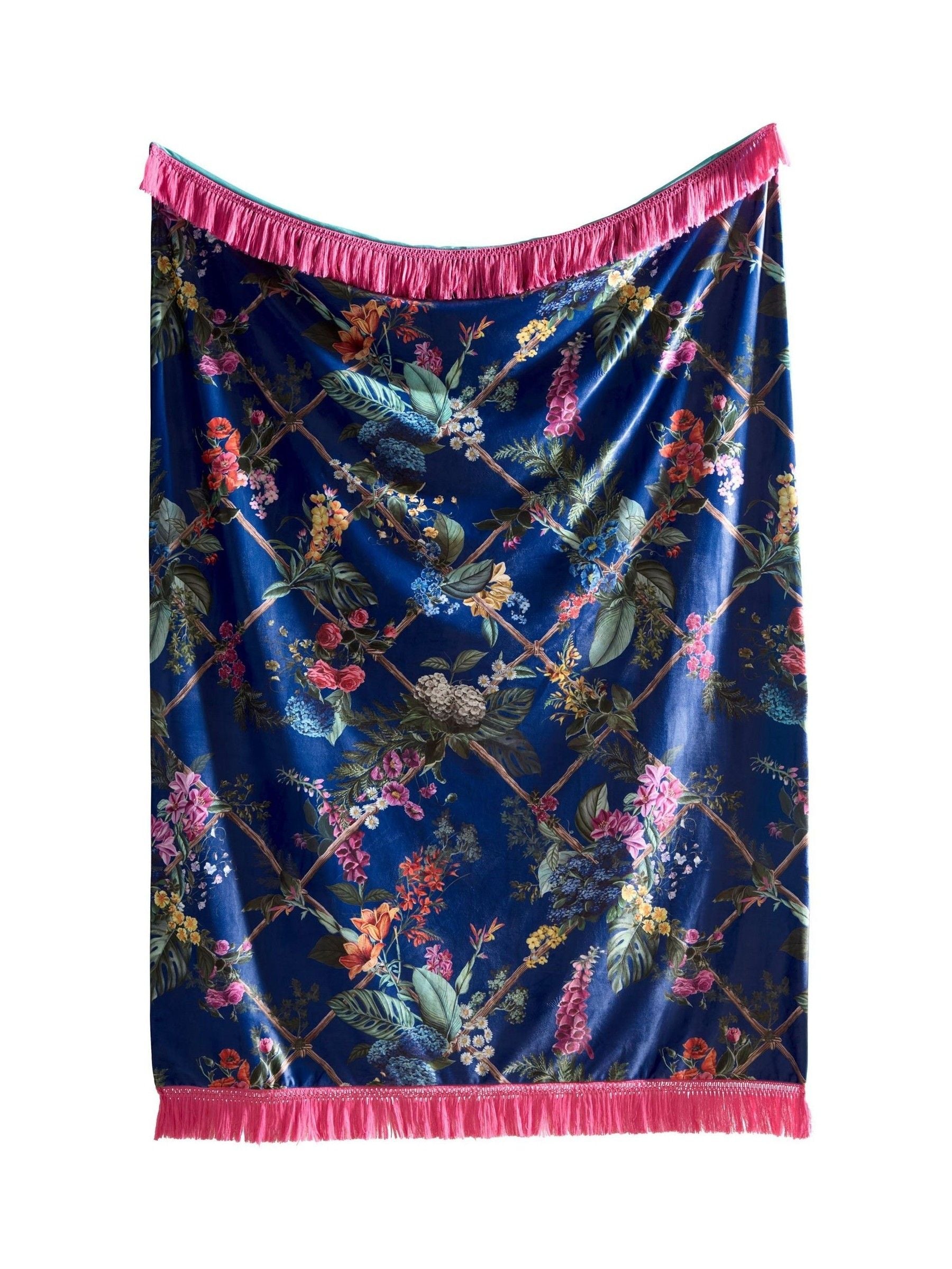 Laurence Llewelyn-Bowen navy velvet throw with floral print (British brand)