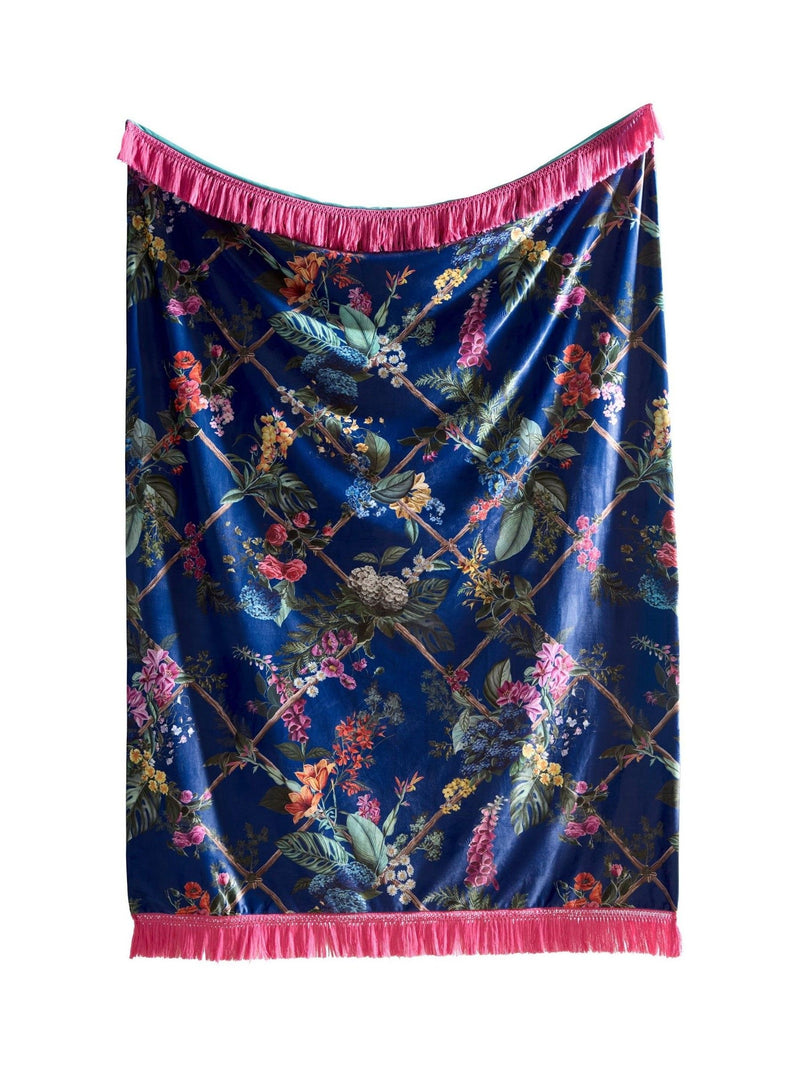 Laurence Llewelyn-Bowen navy velvet throw with floral print (British brand)