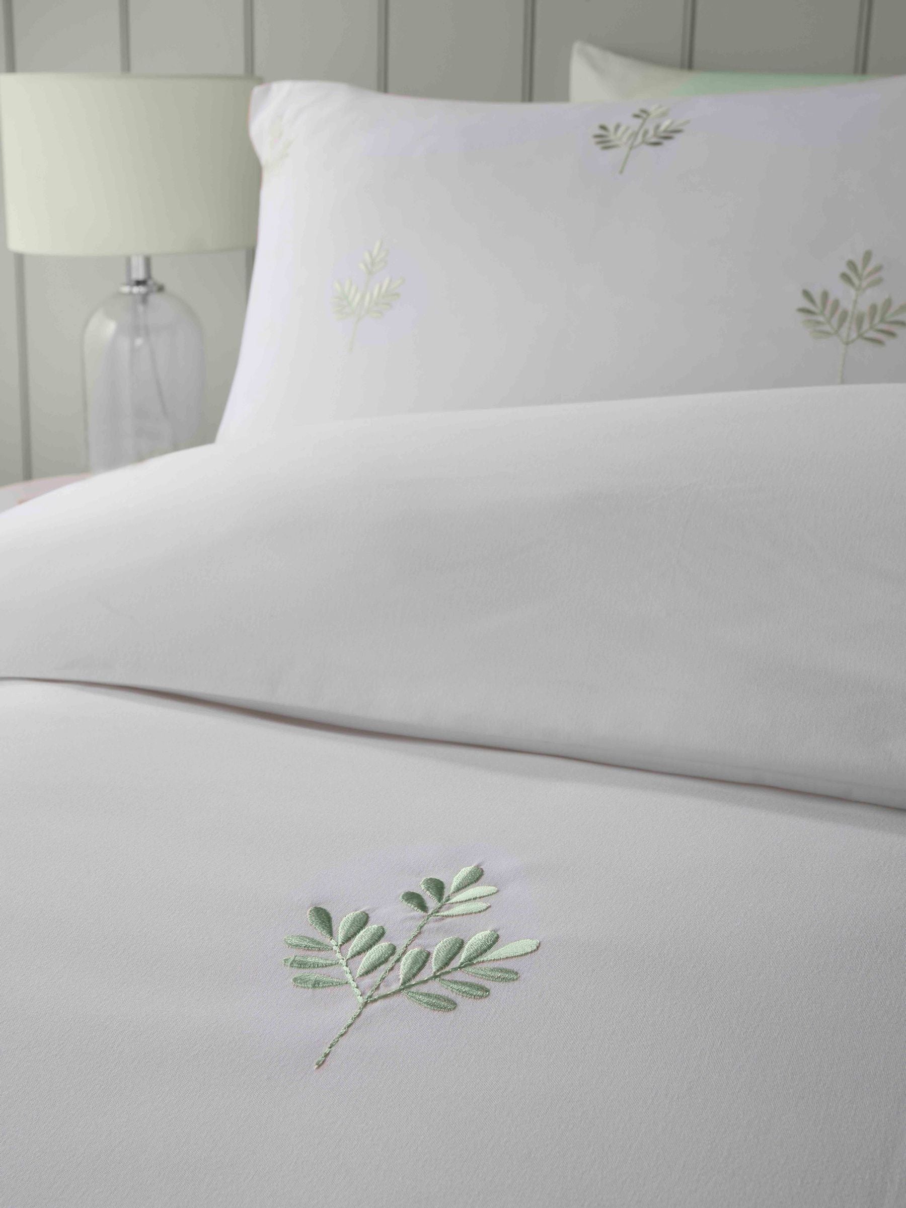 Serene Green Emily Embroidery duvet cover set (British brand)