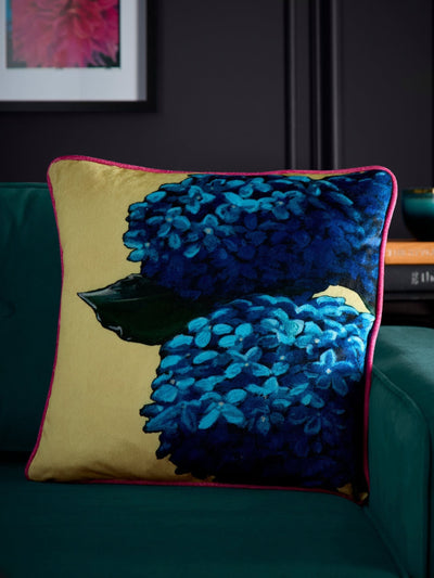 Next Laurence Llewelyn-Bowen Lime Hiyah Hydrangea Velvet Filled Cushion- Buy online at McGrocer