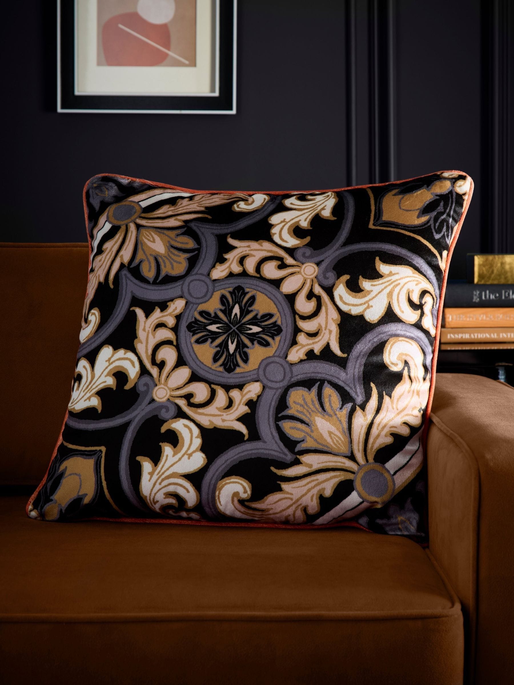 Laurence Llewelyn-Bowen black Festivo velvet cushion, imported from the UK