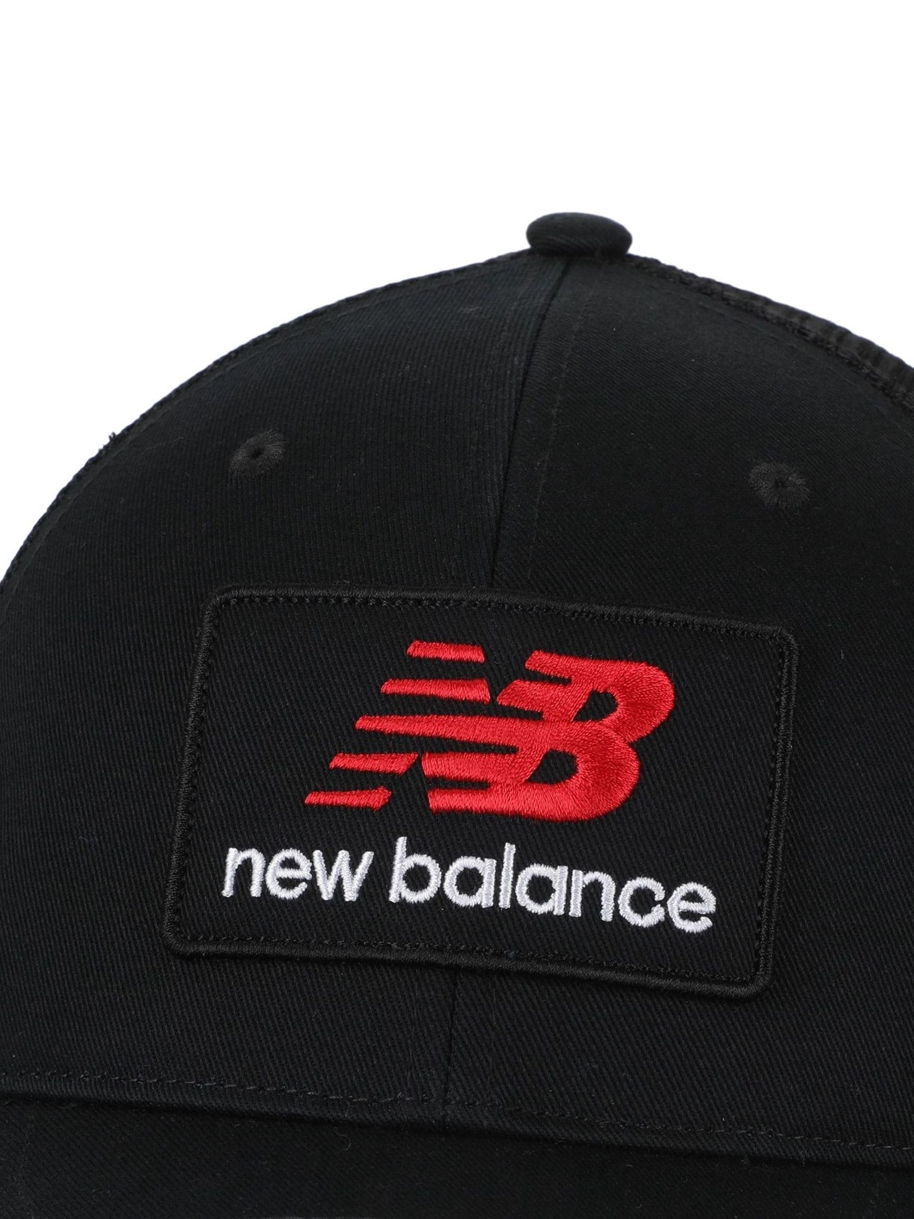 New Balance black stacked patch logo trucker hat, UK version