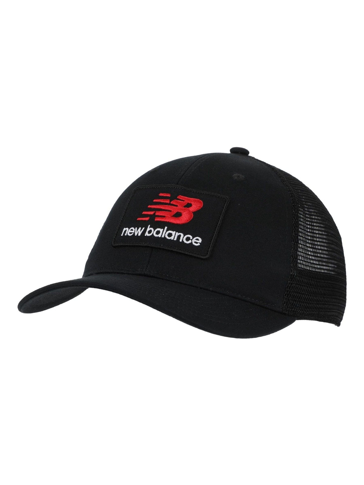 New Balance black stacked patch logo trucker hat, UK version