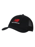 New Balance black stacked patch logo trucker hat, UK version