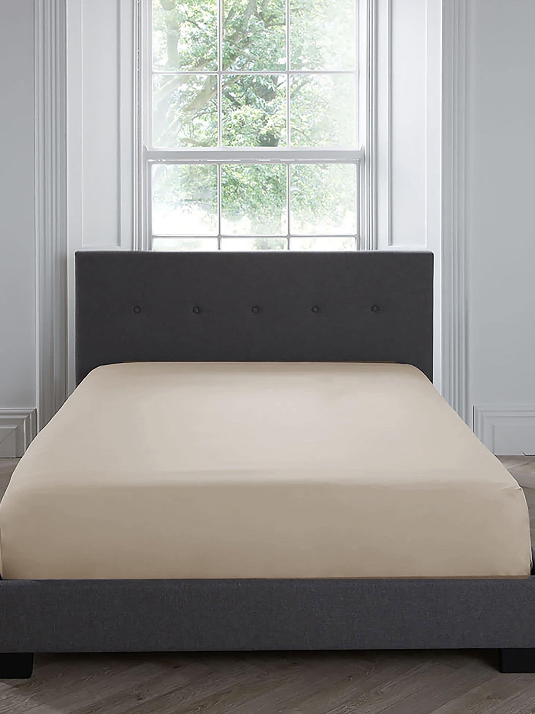 Serene Natural Plain Dye Easy Care 32cm Fitted Bed Sheet