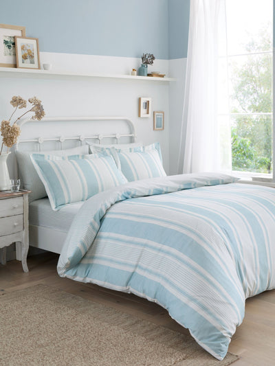 Next Dreams & Drapes Blue Finlay Stripe Fitted Bed Sheet Set 28cm- Buy online at McGrocer