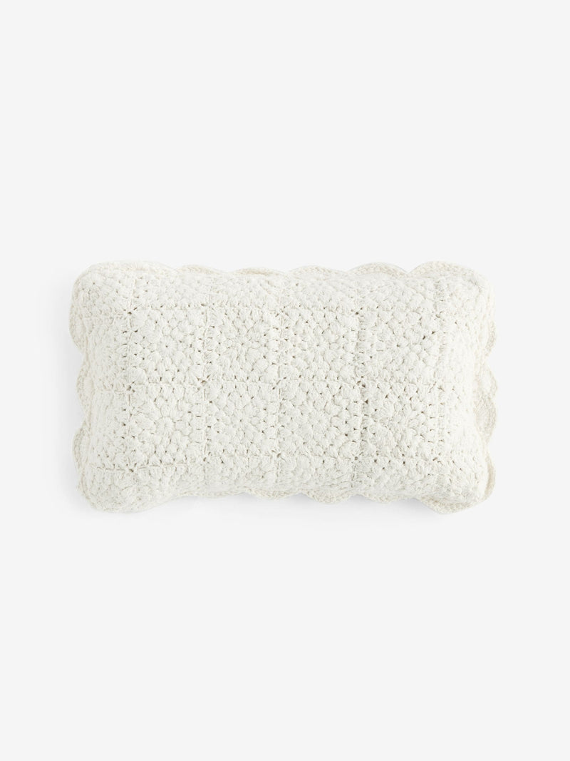 Shabby Chic natural crochet scallop edge cushion 43x43cm, UK version